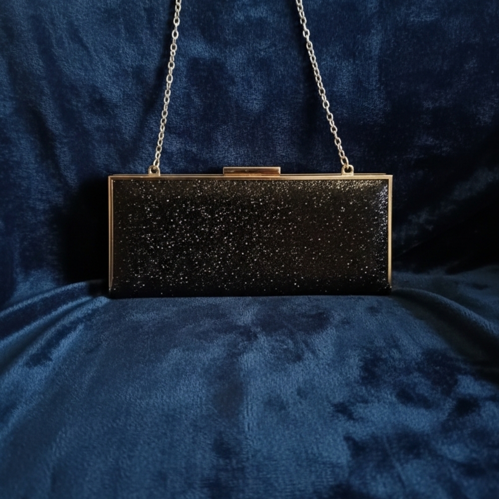 Elegant Black Glitter Clutch
